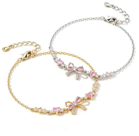 Cloxtralon 2 Bracelets d'Amitié Réglables à Nœud Papillon, Cadeau Tendance pour les Femmes & Amies