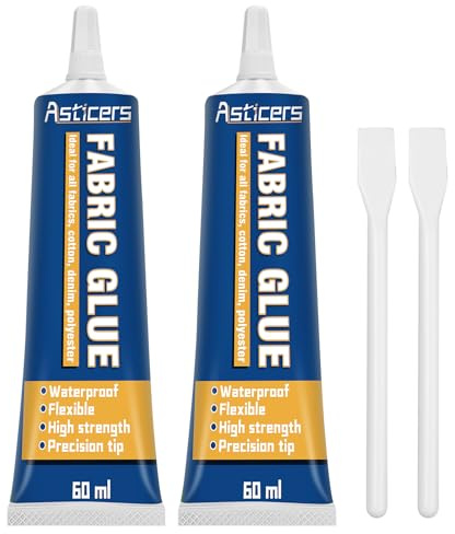 Fabric Glue Machine Washable 120 ml, Fabric Glue for Clothes, Clear Textile Glue for Fabrics, Material glue for fabric, Cotton, Denim, Flannel, Polyester (60ml)