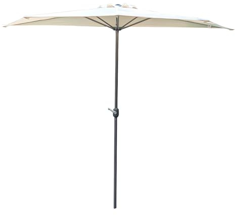 Sombrilla semi redonda de 300 cm, sombrilla de patio de exterior con manivela, parasol de pared mercado para jardín, balcón, terraza(White)