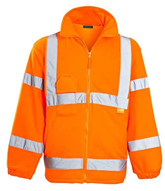 shelikes Mens Hi Vis Jackets Fleece Full Zip Sweatshirt Warm Workwear Coat with Reflective Tape Orange