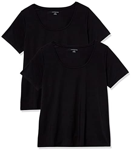 Amazon Essentials T-Shirt Col Rond à Manches Courtes, Coupe Classique (Disponible en Grande Taille) Femme, Lot de 2, Noir, L