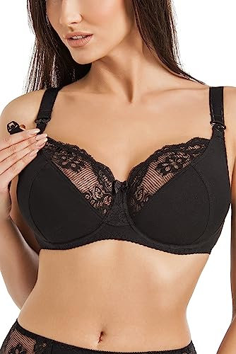 Teyli Reggiseno Allattamento Donna con Ferretto Spalline Regolabili - Reggiseni maternità Cotone Finiture in Pizzo - Reggiseni maternità Nero 5C