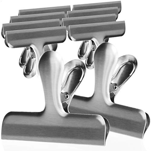 COM-FOUR® 10x grands clips de verrouillage, pour sacs et sacs alimentaires, clips en acier inoxydable, pour verrouiller et conserver les aliments au frais (10 pièces - argenté - grand)