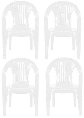 simpahome Stackable Clam Style Back Plastic Garden Chairs - WHITE - Set of 4 Chairs for Indoor or Outdoor Use.
