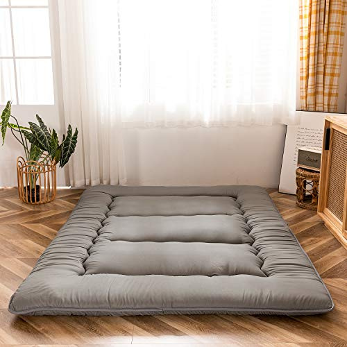 MAXYOYO Japanese Floor Mattress Futon Mattress, Thicken Tatami Mat Sleeping Pad Foldable Roll Up Mattress Dormitory Mattress Pad Floor Lounger Pillow Bed (Charcoal Grey, Single)