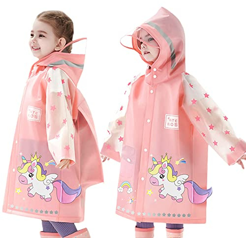 Fewlby Chubasqueros para Niños Poncho de Lluvia Niñas Chaqueta Impermeable Infantiles Ligero Abrigos Impermeables con Capucha Reutilizable Traje de Lluvia 1-14 Años