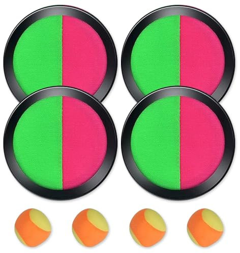 Udbrud Jeu Catch Ball and Toss, Raquette de Plage Enfants Lancer Catch Ball Jouet Jeu Ensemble 4 pagaies et 4 balles pour Jardin Extérieur Cour Piscine Plage