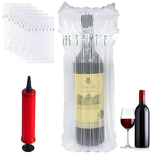 Weinflaschenschutz,10 Stück Weinflaschenschutz Aufblasbare Luftsäule,Luftsäulenkissenbeutel,flaschenverpackung,mit Mehrwegpumpe,für eine sichere Verpackung und einen sicheren Transport