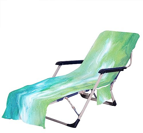 Surwin Bunt Schonbezug Für Gartenliege Strandliegenauflage Farbenfroh Frottee Liegenauflage Stuhl Strandtuch Sun Lounger Bezug mit Tasche Sporthandtuch für Garten Schwimmen (75x210cm,Grün)