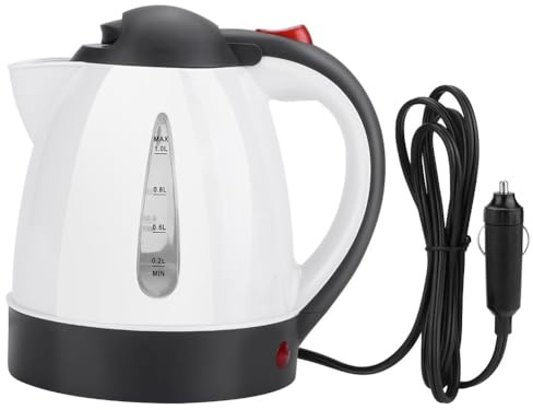 LKW Wasserkocher 24V, 1000ml Auto Elektrischer Wasserkocher Edelstahl KFZ Reisewasserkocher Reise Wasserkocher mit Zigarettenanzünder Stecker, für Camping Boot Wohnmobil