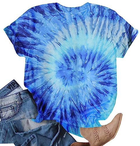 Tie Dye T Shirts for Women Rainbow Shirts Funny Short Sleeve Tops
