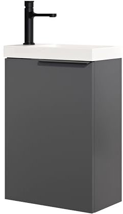 BERNSTEIN Badmöbel-Set TIM 40cm Waschtisch-Unterschrank in Anthrazit Matt mit schwarzen Griff mit Keramik-Waschbecken - Badezimmermöbel, feuchtigkeitsresistentes Material, Vormontierter Unterschrank