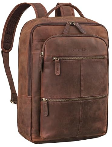 STILORD 'Coryo' 17 inch Laptop Backpack Leather | Large & Stylish | Business Backpack for Men and Women | Large Backpack for Work | Made of Genuine Leather, Colour:zamora - brown