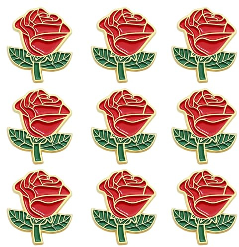 Paquete de 10/20/50/100 Broche de Flor de Rosa Roja Esmaltada para solapa - Pin para ropa, bolsos, sombreros para hombres y mujeres, 30x25mm, Hierro