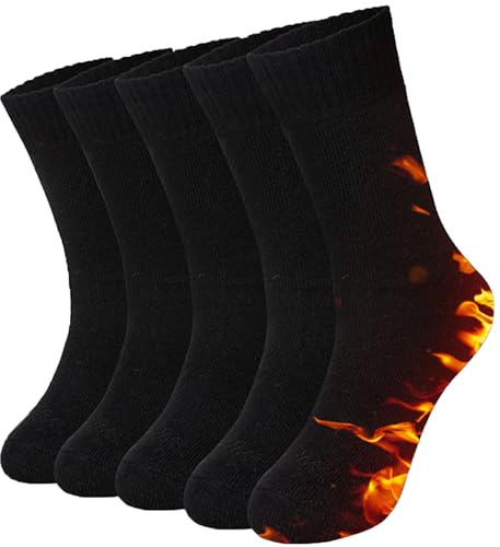 Josnown Womens Thermal Socks, 5 Pairs Winter Thicken Warm Wool Cozy Ladies Boot Socks for Hiking Walking Casual, UK 4-8