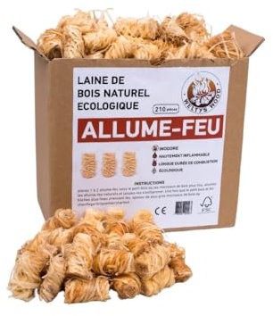 Weltys Wood : Boite 210 Allume-Feux en Laine de Bois 100% Naturel et Biologique sans Produit Chimique pour cheminée Barbecue poêle à Bois Insert Four brasero feu de Camp Four à Pizza Grill