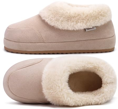 COFACE Zapatillas Para el Hogar Femenino Memoria Espuma de Algodón Hilo Cálido Micro Terciopelo Zapatillas Para el Hogar Femenino Dormitorio Cómodo Zapatillas de ES 36 Beige