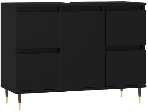 Homvdxl Under Sink Bathroom Cabinet – Large Under Sink Storage for Bathroom with 4 Drawers - Freestanding Under Basin Cabinet for Washbasins without Pedestal - Black