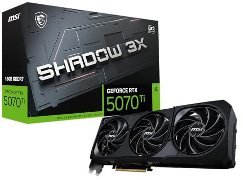 MSI GeForce RTX 5070 Ti 16G Shadow 3X OC — 16GB GDDR7 (28Gbps/256-bit), PCIe 5, Boost: 2482 MHz, HDMI 2.1b, DisplayPort 2.1b