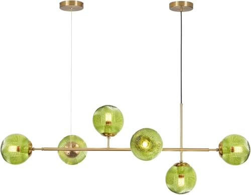 KCO Belysning 6 gröna glaslampor köksö mitten av århundradet modern klot sputnik ljuskrona borstad guld linjär ö ljusarmatur för matsal