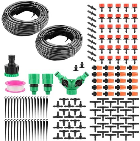 Système d'irrigation Jardin, Kit d'irrigation Goutte, Kit d'irrigation Goutte à Goutte Automatique avec 15m Tuyau, Goutte Système d'irrigation pour Jardin pour Jardin pelouse Serre Plantes