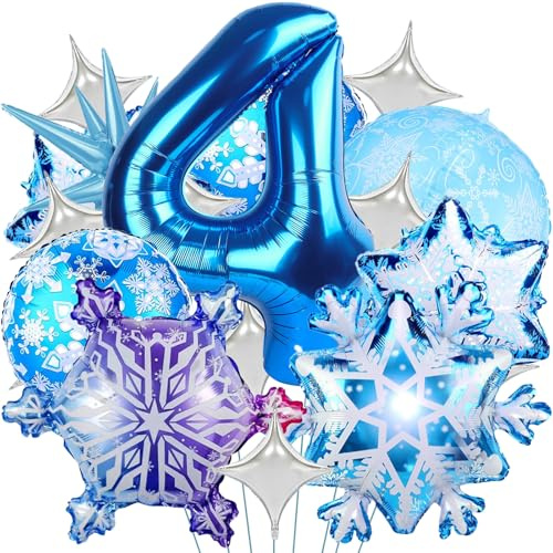 Globos de Aluminio de Copo de Nieve,Foil Globos Numero 4,Grandes Copos nieve globos,Globo Numero 4 Cumpleaños,Globo Foil Copo de Nieve,globos Temáticos de nieve,Ballon Cumpleaños Niña