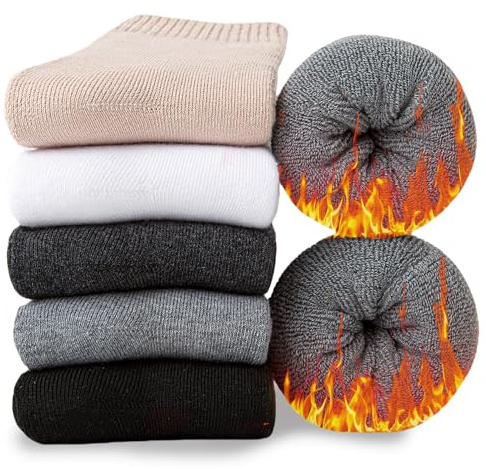 Josnown 5 Pairs Women's Thermal Socks - Soft Cosy, Thick Cushioning, Ladies Winter Warm Casual Work Hiking Crew Boot Socks for Gifts, UK 4-8.