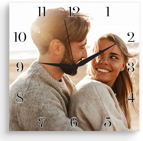 CanvasChamp Personalized Clock with Picture - Custom Non-Ticking Wall Clock for Kitchen, Christmas (Square, 16 x 16)