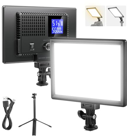 NEEWER Basics 9 LED Panel Foco Luz, 3200-5600K Edge Lit Regulable Cámara Suave Key Lighting con Trípode Escritorio,CRI95+ 800Lux 4000mAh Recargable para Fotografía Grabación Video Streaming, NL-120B
