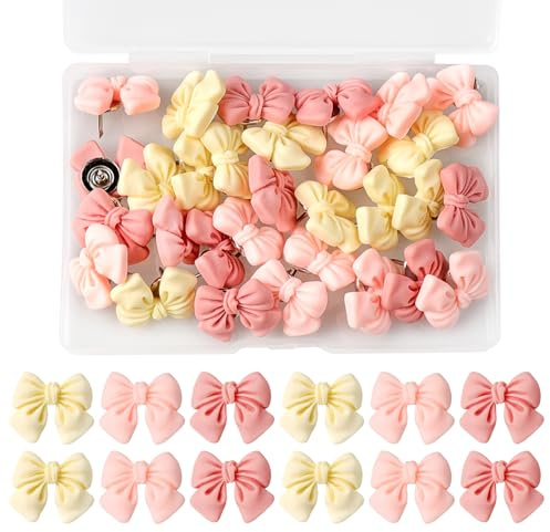 30 stycken häftstift med rosett, söta rosa bågar push pins söta, harts båge anslagstavlor, dekorativ, för kork anslagstavlor, dekoration, fotovägg och anteckningar, skola, kontor, hem, pysseltillbehör