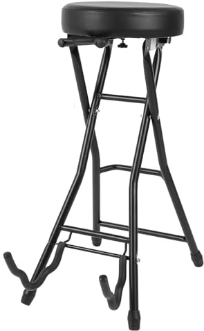 Xiuganpo Professioneller Klappbarer Gitarrenhocker, Stabiler Gitarrenstuhl mit Eisenrahmen, Sitz für Akustik/Elektrik/Bass