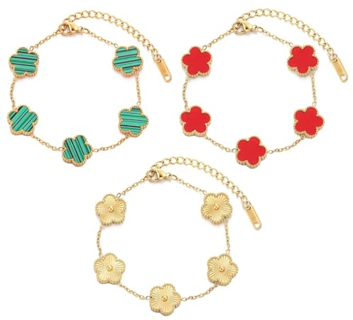 TENGWA 18k förgyllda smycken 3 stycken smycken guld vattentät 17 + 5 cm klöverarmband lycklig klöver present till födelsedag årsdag alla hjärtans dag mors dag eller nyår