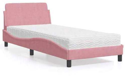 sephironlbb Letto con materasso Dover, rosa 90 x 190 cm, rivestimento in velluto, forma ondulata, materasso in schiuma confortevole con durezza H2/H3, struttura stabile in legno di pino per un sonno