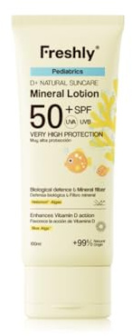 Freshly | Fotoprotezione Naturale Infantile SPF 50+ | Crema Solare Minerale per Bambini e Neonati | Viso e Corpo 100 ml | con Filtri Minerali e Aloe Vera