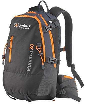 COLUMBUS Rucksack Mugarra 30 - Wanderrucksack. Airflow im rücken. Inklusive regenschutz. fassungsvermögen 30L. In schwarz mit orangefarbenen details