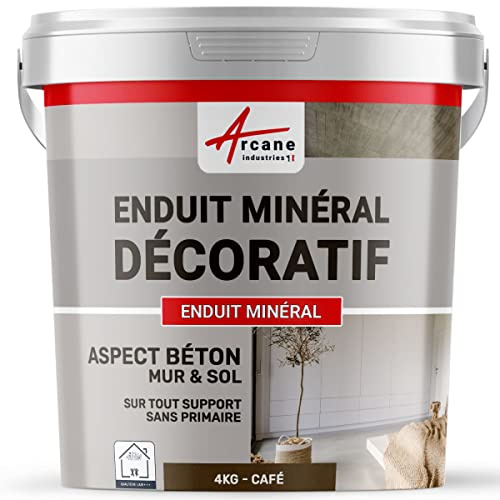 Enduit minréral decoratif interieur | Aspect/Effet beton pour sol et mur toute pièce intérieure - 4 kg Café - ARCANE INDUSTRIES