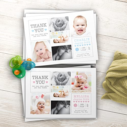 Baby Thank You Cards, Personalised, Birth Announcement, Girl or Boy Thank You Cards (Design 5)