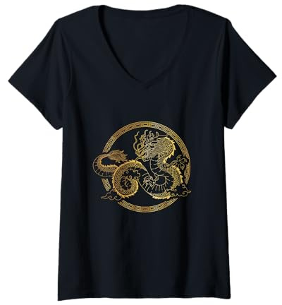 Womens Martial Arts Shirts - Chinese Tai Chi Dragon V-Neck T-Shirt
