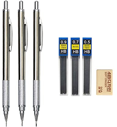 MROOFUL 0,3 0,5 0,7 0,9 1,3 2,0 mm mekanisk pennuppsättning, helmetall, konst, ritning, automatisk, penna med ledningar, kontor, skolmaterial (0,5 0,7 0,9 mm penna)