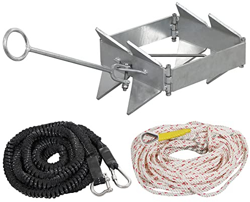 DorBuphan Boat Anchor 19 LBS with Anchor Rope, Hot-Dipped Galvanized Folding Box Anchor, Boat Slide Cube Anchor Suitable for Boats up to 20' - 30’