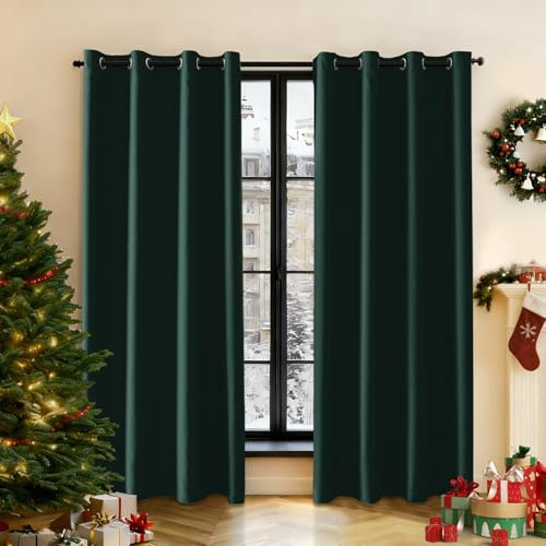 Ystyle Gardinen 2er Set, Thermovorhang Kälteschutz, Outdoor Vorhang Wetterfest Mit Ösen, Verdunkelungsvorhang, Vorhänge Blickdicht, Curtains Wohnzimmer, Thermovorhang Hitzeschutz, Grün