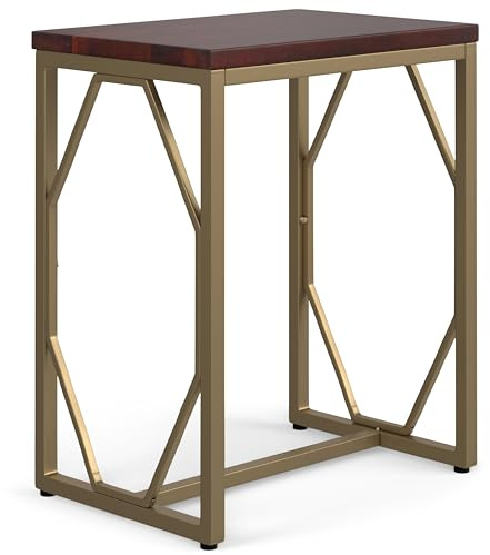 SIMPLIHOME Selma Mesa de metal con acento de madera, 20 pulgadas, coñac