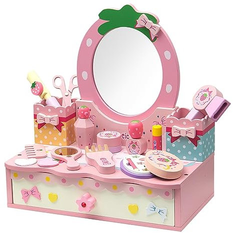 Bexdug Holz-Make-up-Spielzeug-Set,14 Stück fantasievoller Kinder-Make-up-Waschtisch | Make-up-Waschtisch für Kinder, Friseurspielzeug für Mädchen, Kinder-Schminktisch, Rollenspiel für Kinder im Alter