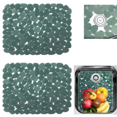 2Pcs Spülbeckeneinlage für Küche und Bad, Edelstahl Spülbecken Schutzmatte, praktische Spülbeckenmatte aus PVC für die Küche, Spülbecken Schutzmatte für Geschirr und Becken, Grün