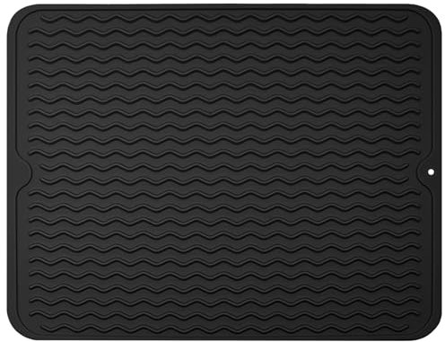 OSDUE Tappetino scolapiatti in Silicone, 40*50cm Tappetino Antiscivolo scolapiatti, tappetino per il lavandino adatto a piatti e scodelle (Grande Formato Nero)