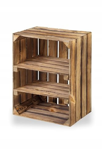 Neue Obstkisten mit Mittelbrett Holzkisten Weinkisten Apfelkisten Kommode Regal Geflammte 50x40x30 cm