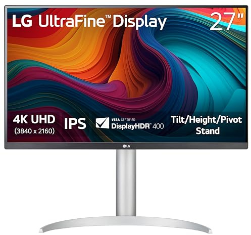 LG 27UP650K-W 27-inch Ultrafine 4K UHD (3840 x 2160) IPS Computer Monitor, 60Hz, 5ms, DisplayHDR 400, Reader Mode, Flicker Safe, HDMI, DisplayPort, Tilt/Height/Pivot Adjustable Stand, White