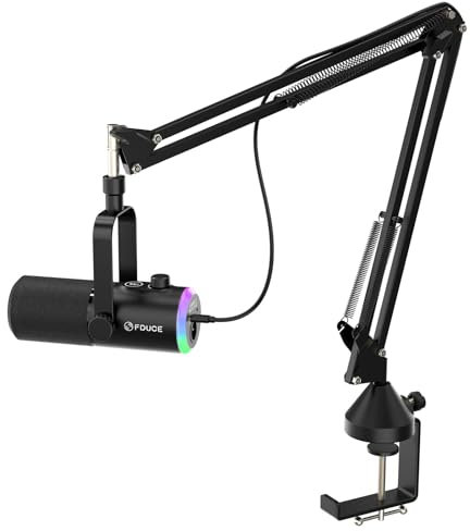 FDUCE XLR/USB gaming microphone, dynamic microphone with boom arm for gaming,podcasting,streaming,studio,compatible with PC,mixer,with RGB lighting,mute button,volume adjustment (D30+)