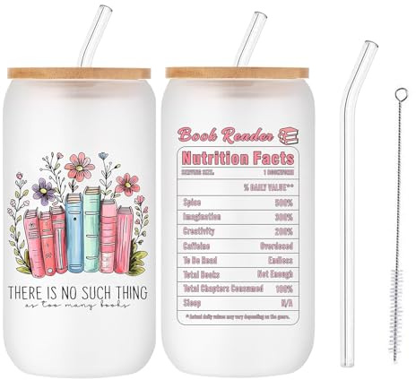 Joalpysm Book Lover Gifts, 16oz Glass Tumbler with Straw and Lid, Coffee Cup for Readers Librarians Clubs Bookworms, Reading Accessories for Birthday Graduation(There is No Such Thing)
