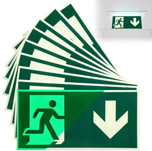 GBKDQQ Cartel de Salida de Emergencia Autoadhesivo Luminoso 10 Unidades: 10 Señales de Seguridad en Fosforescencia Verde-Amarilla, para Interiores y Exteriores (30x15cm)